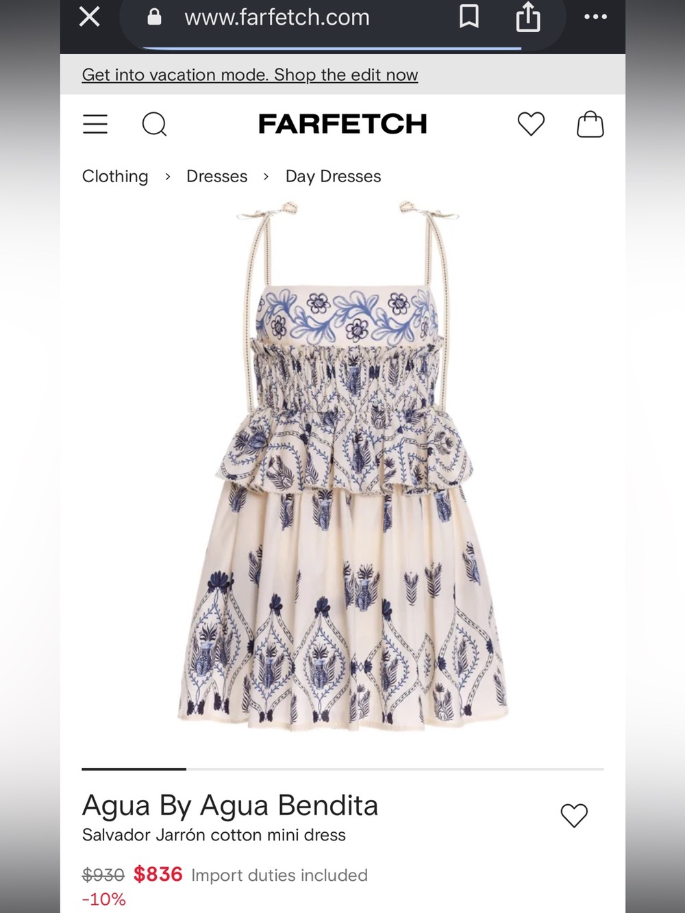 Agua by Agua Bendita Cream and Blue Embroidered Tie-Shoulder Mini Dress
